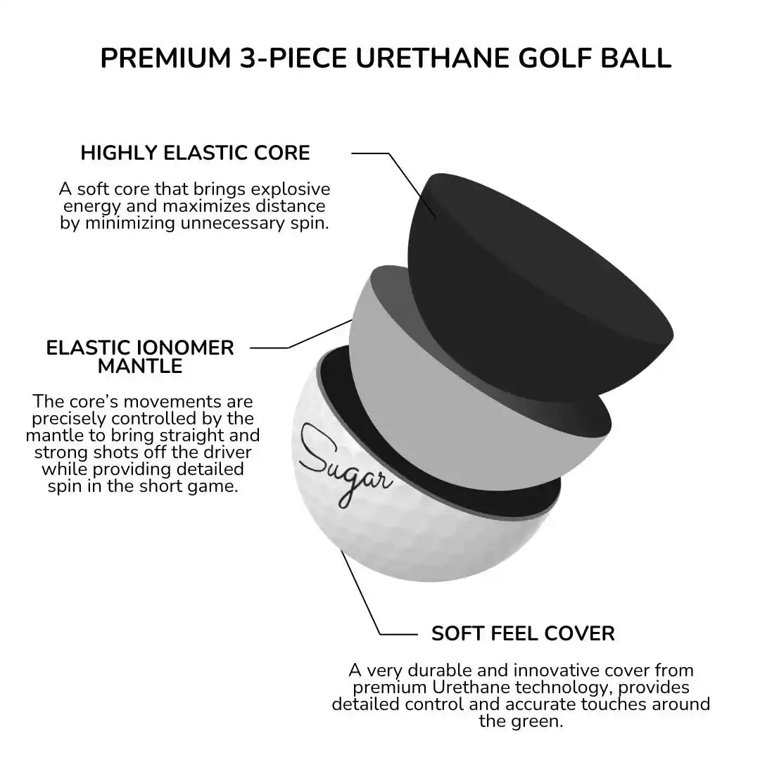 2025 Sugar Golf 'P' Pure - Premium 3 Piece Urethane Golf Balls - Sugar Lump - (8 balls)